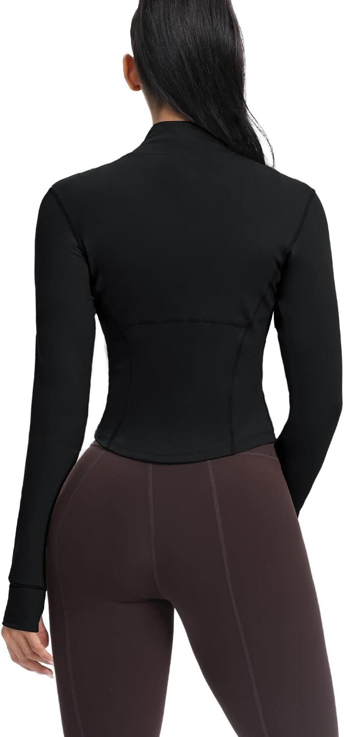 AVGO Women's Cropped Running Workout Jackets Zip Slim Fit Athletic Tops with Thumb Holes - Image 3