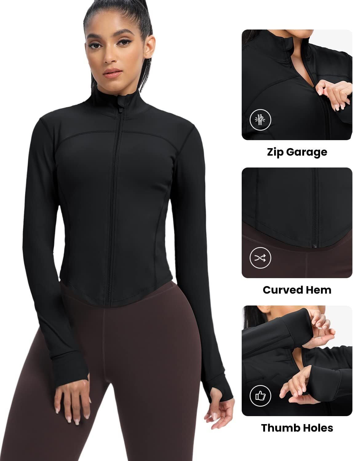 AVGO Women's Cropped Running Workout Jackets Zip Slim Fit Athletic Tops with Thumb Holes - Image 4