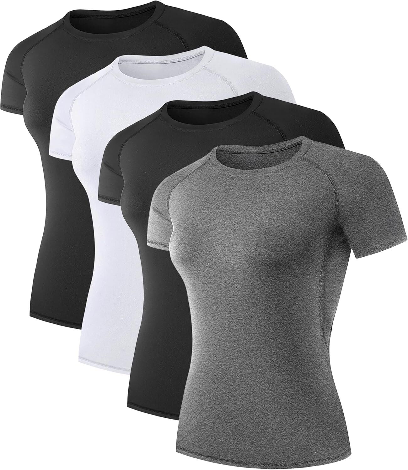 TELALEO 4 Pack Women's Compression Shirt Running Athletic T-Shirts Workout Tops Baselayer