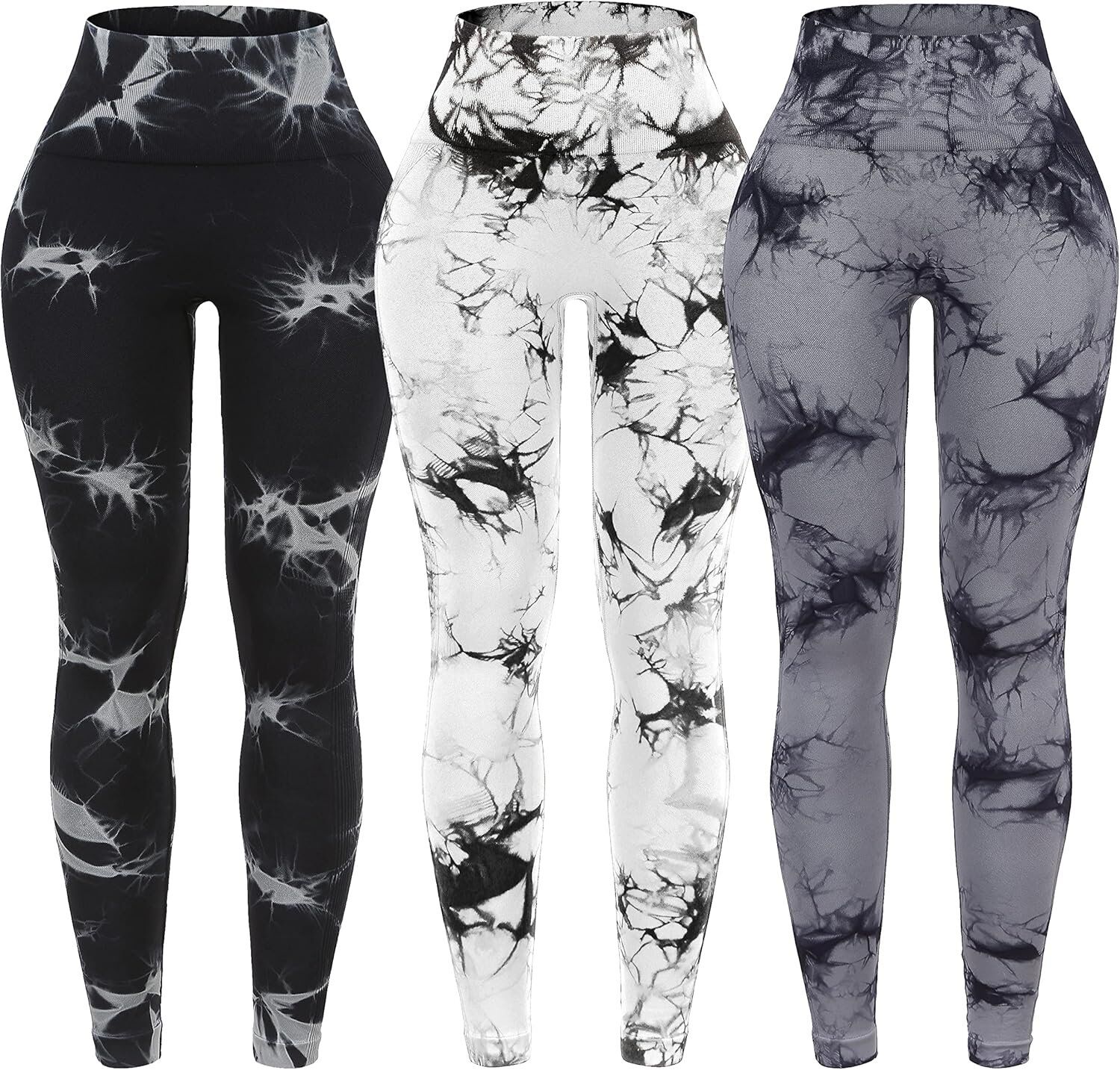 OVESPORT 3 Pack Tie Dye Seamless High Waisted Workout Leggings for Women Scrunch Butt Lifti