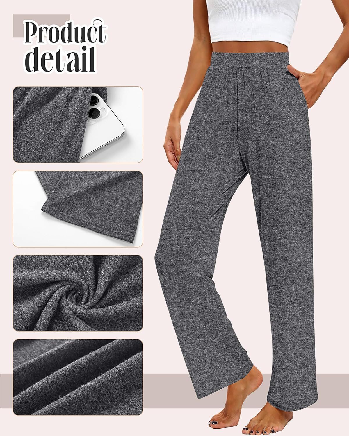 Huukeay 3 Pack Women's Lounge Pants, Cozy Wide Leg Lounge Pants with Pockets Loose Flowy Yoga - Image 4